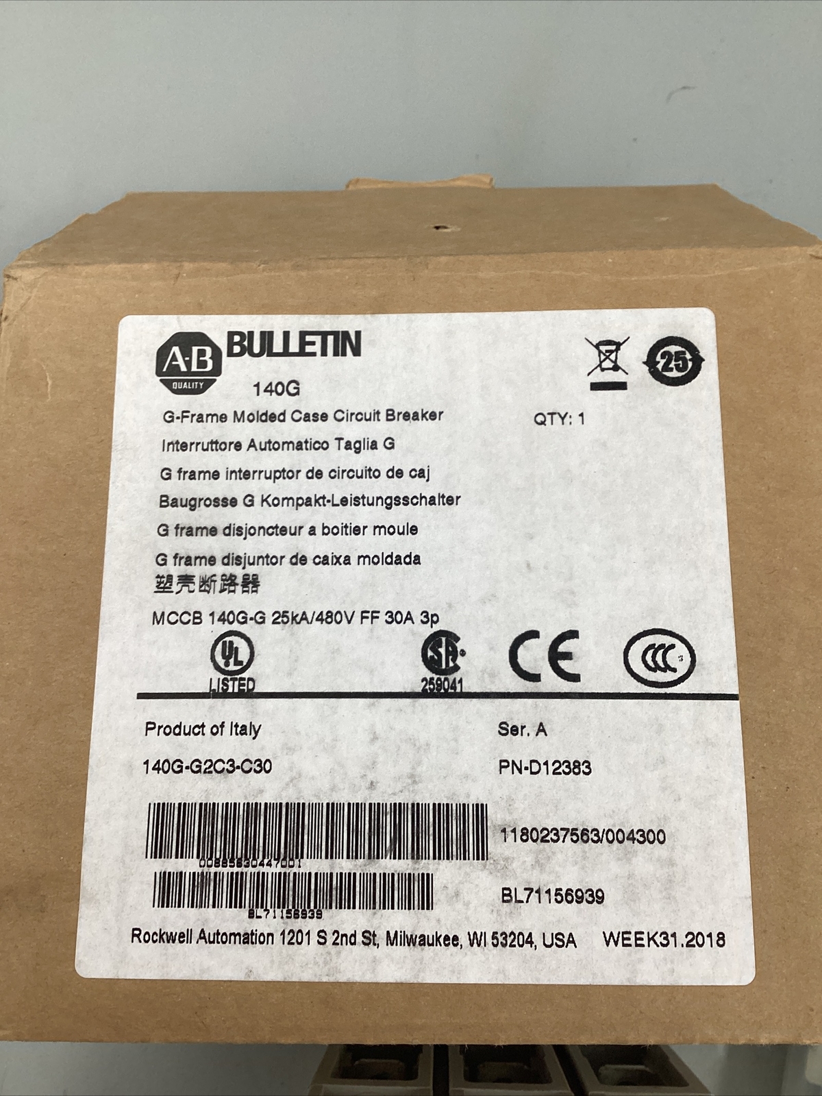 HOUSTON STOCK NEW ALLEN BRADLEY 140G-G2C3-C30 TYPE 140G 30A 600V FREE 2 DAY AIR
