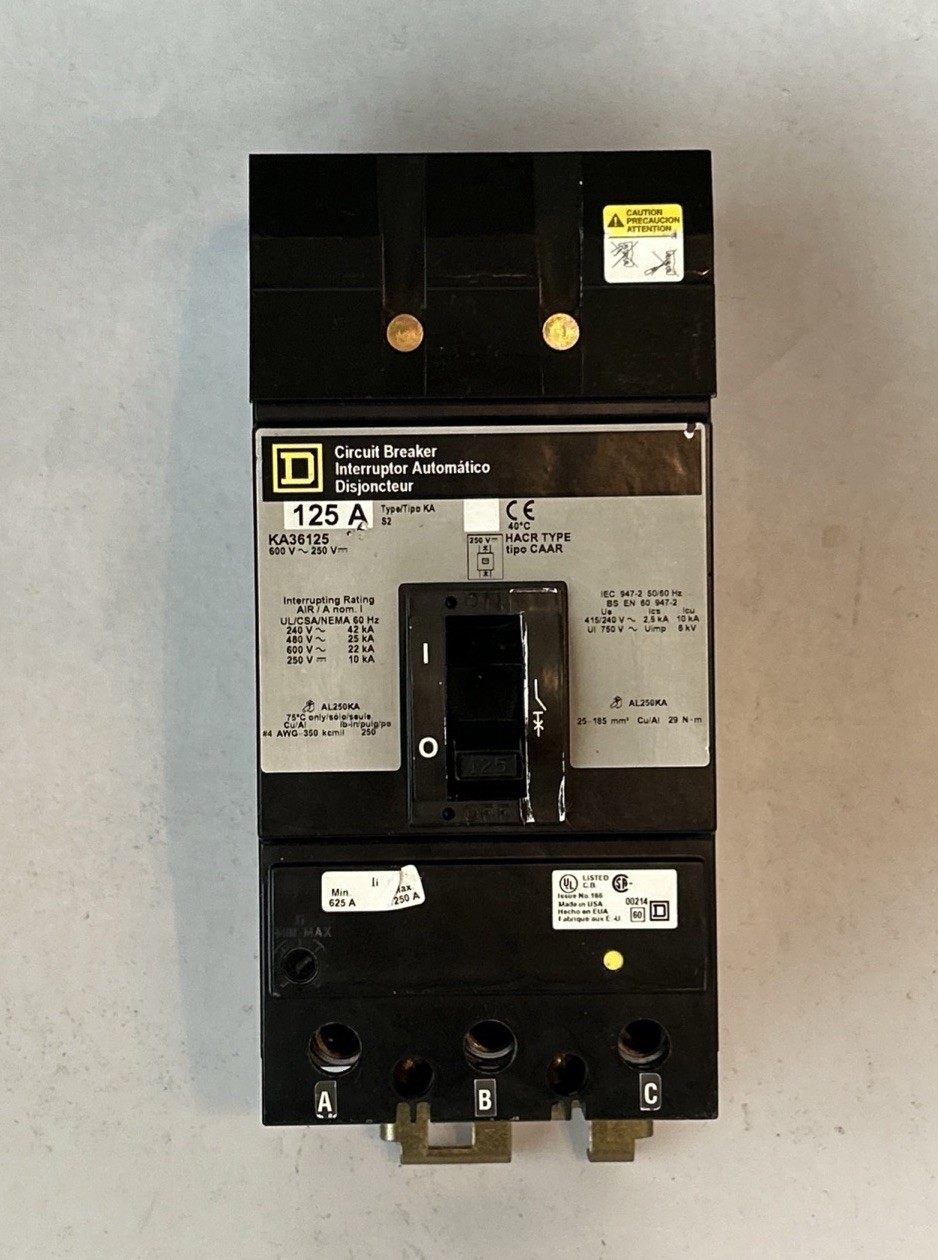 Square D KA36125 125 Amp 3 Pole 600 V 42 kA 50/60 Hz Circuit Breaker