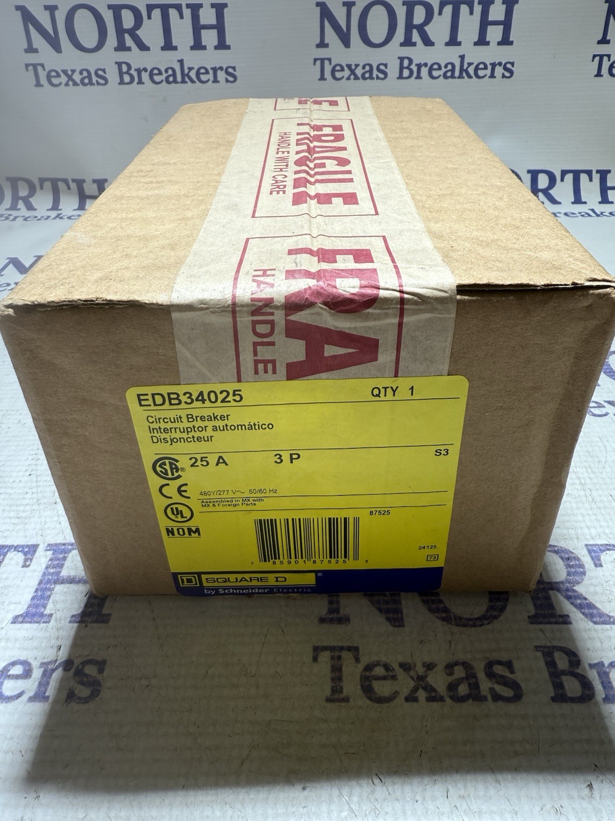 One New Square D EDB34025 EDB 3 Pole 25 Amp Bolt In Breaker 480V More Available