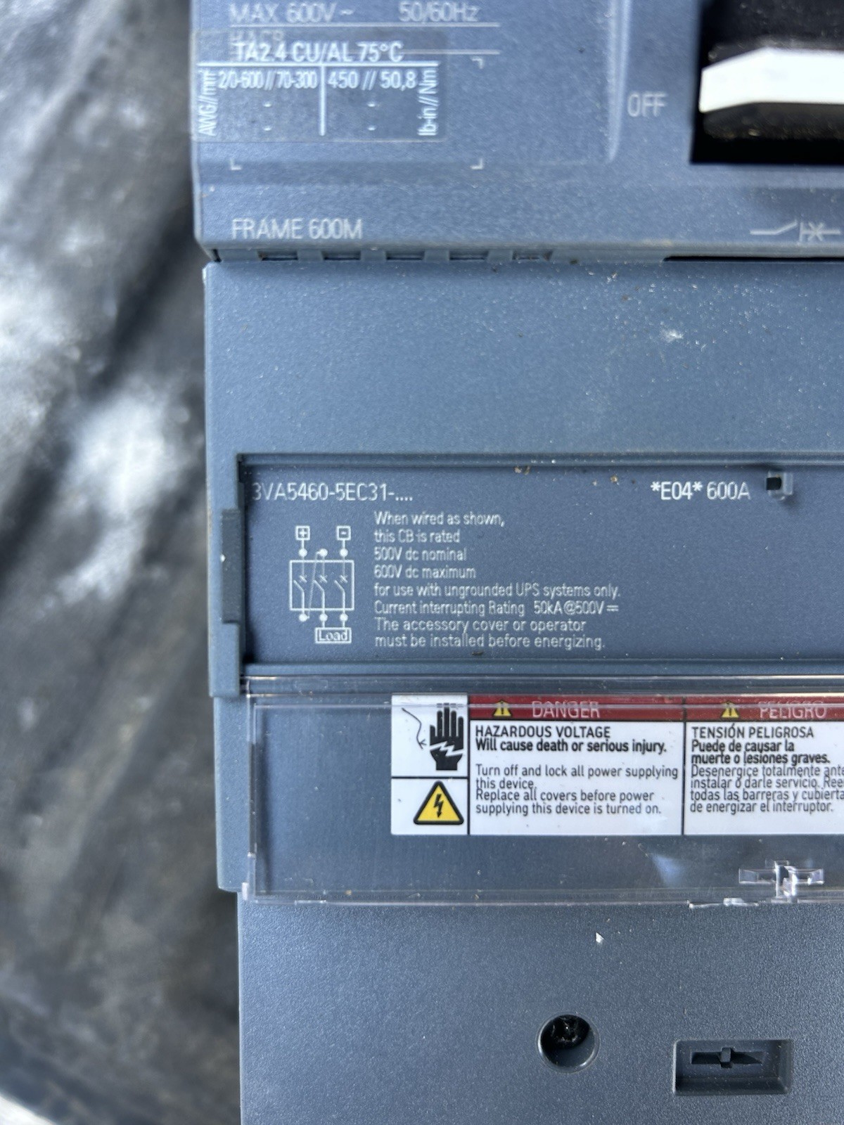 Siemens 600a Main Breaker 3VA5460-5EC31