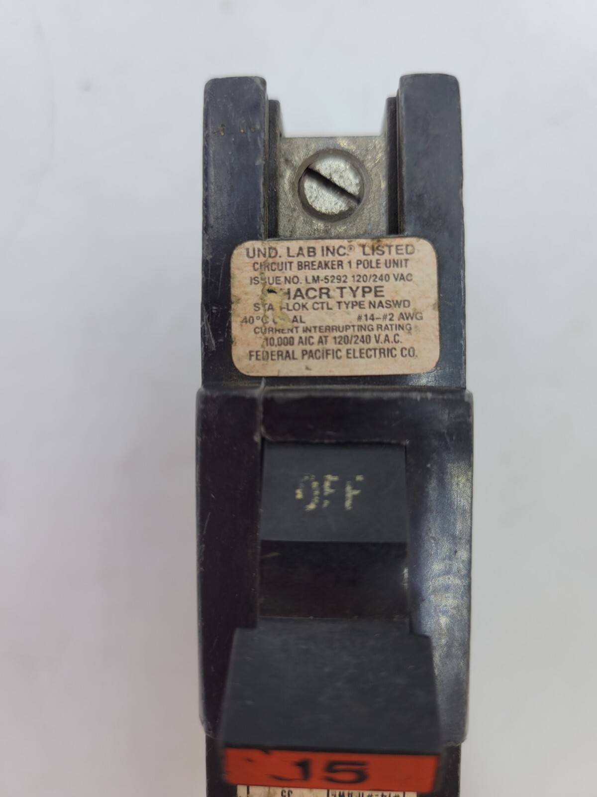 Federal Pacific NC115 Stab-Lok Circuit Breaker 15A 120/240VAC 1P 1PH Type NASWD