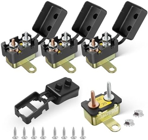 RED WOLF (20A 4PCS) DC 12V-24V Automatic Reset Circuit Breaker #10-32 Stud Bo…