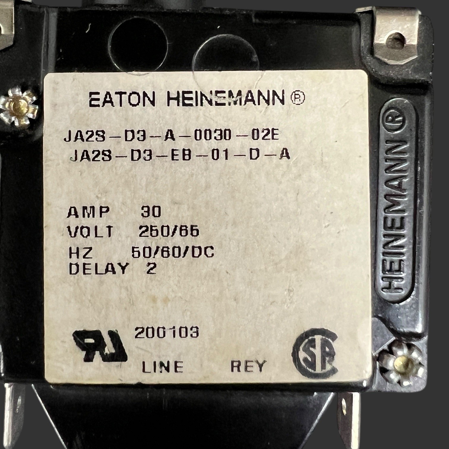 Vintage Eaton Heinemann Circuit Breaker 30AMP, 250/65V, 50/60/HZ