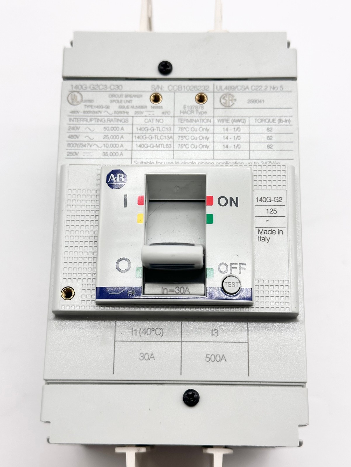 Allen-Bradley 140G-G2C3-C30 Circuit Breaker 690VAC/500VDC 30Amp