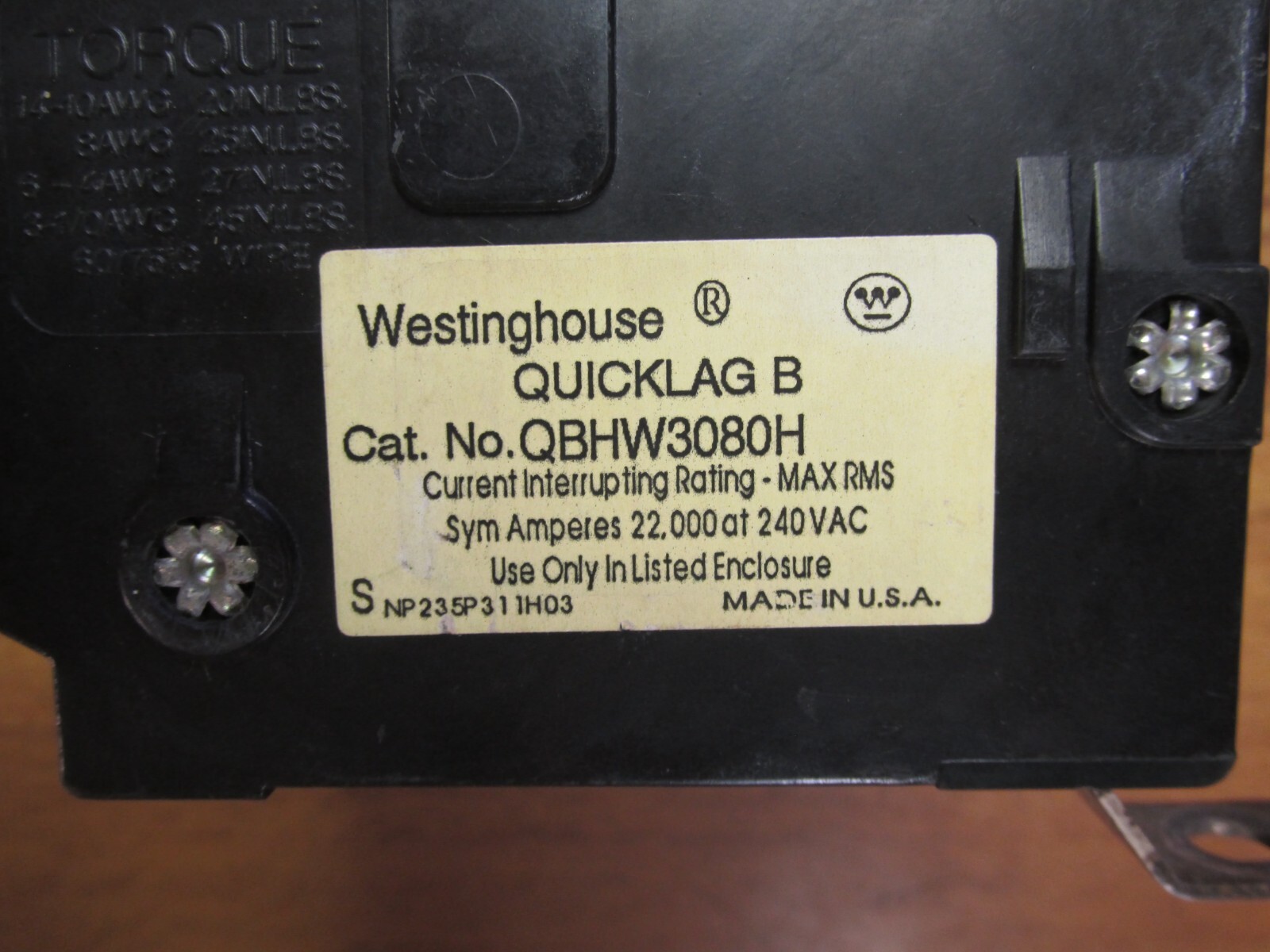 WESTINGHOUSE QUICKLAG CIRCUIT BREAKER 3P, 80A, CAT# QBHW3080H .. VS-787