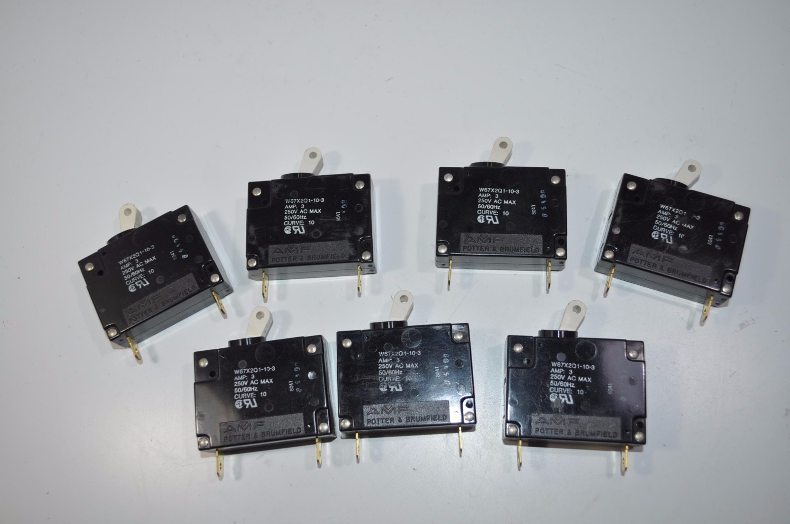 Lot of 7 NEW AMF Potter & Brumfield Circuit Breakers 3A 250V Part# W67X2Q1-10-3