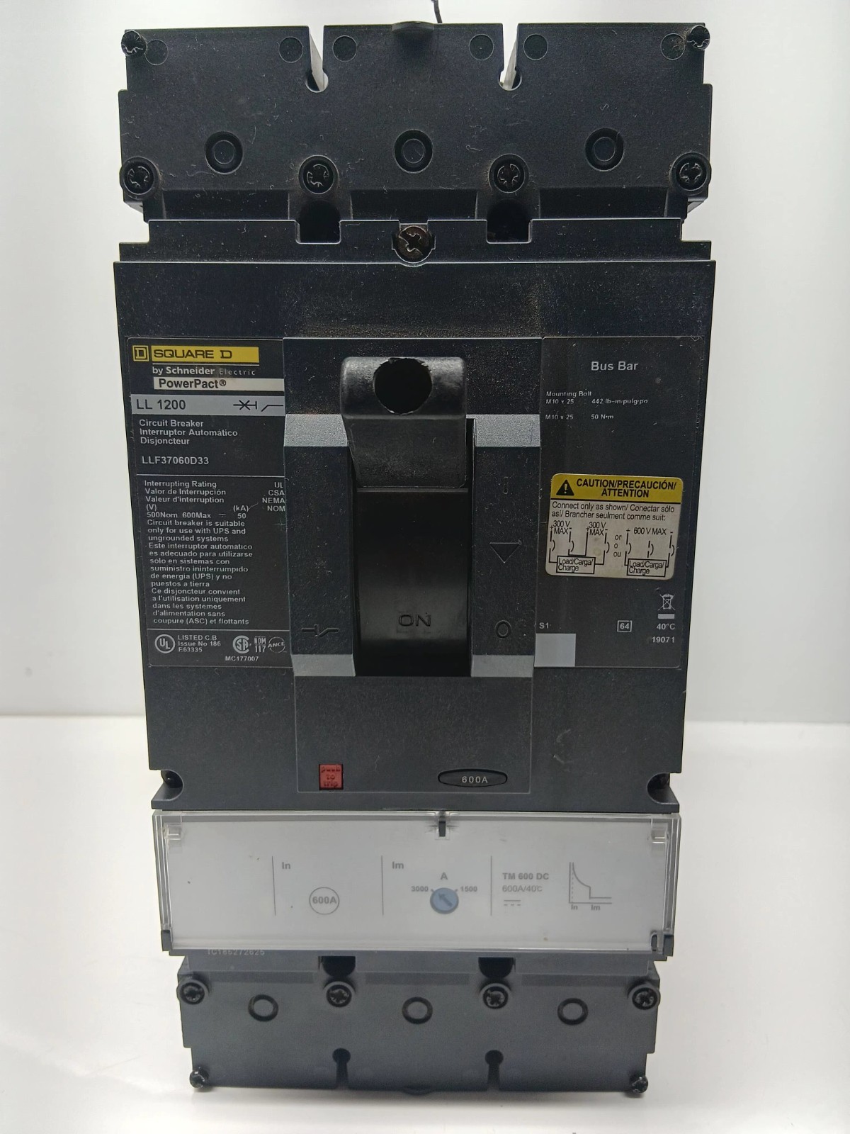 SQUARE D LL 1200 LL37060D33 3 POLE 630 AMPS CIRCUIT BREAKER