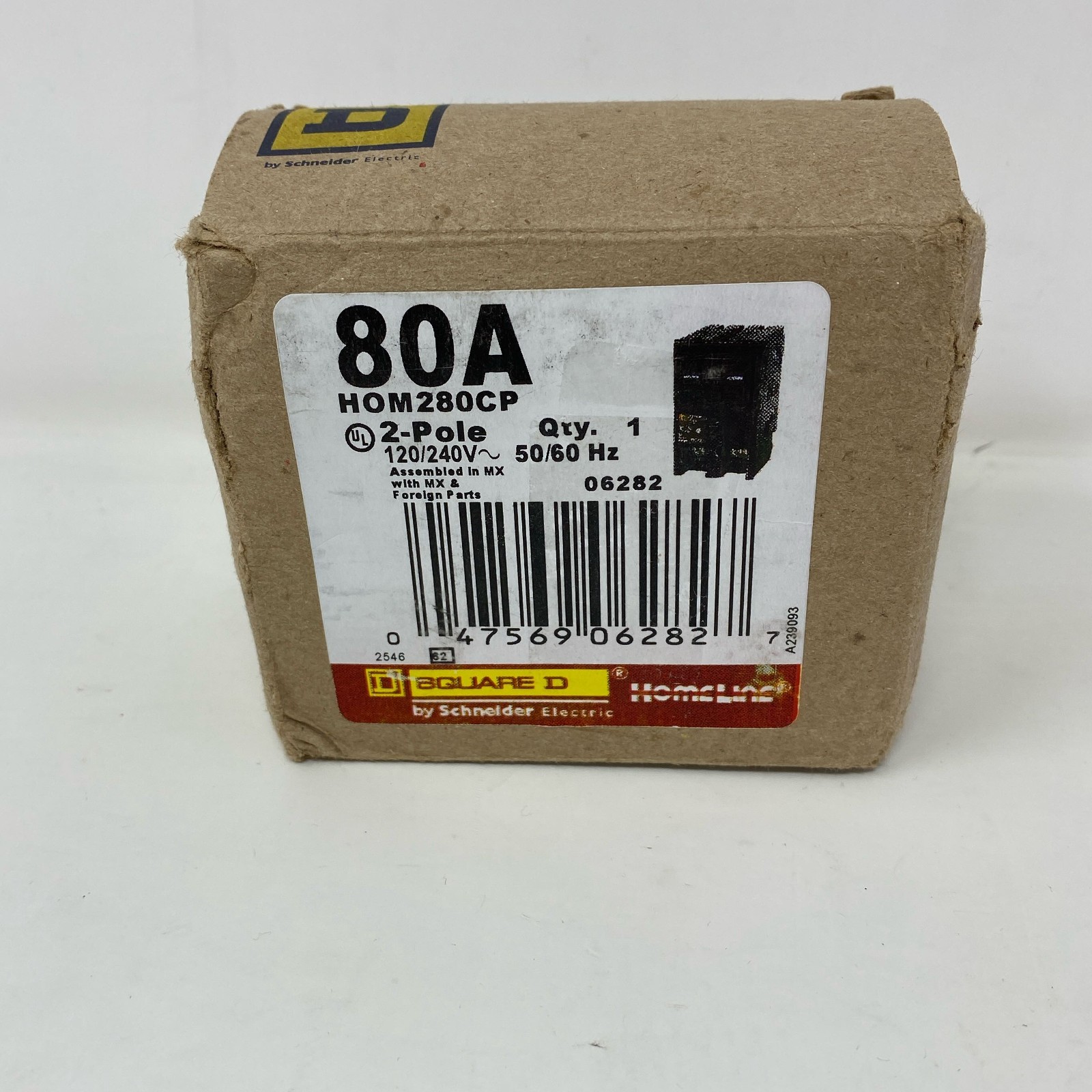 Square D Homeline HOM280CP 80A 2-Pole Breaker, Black