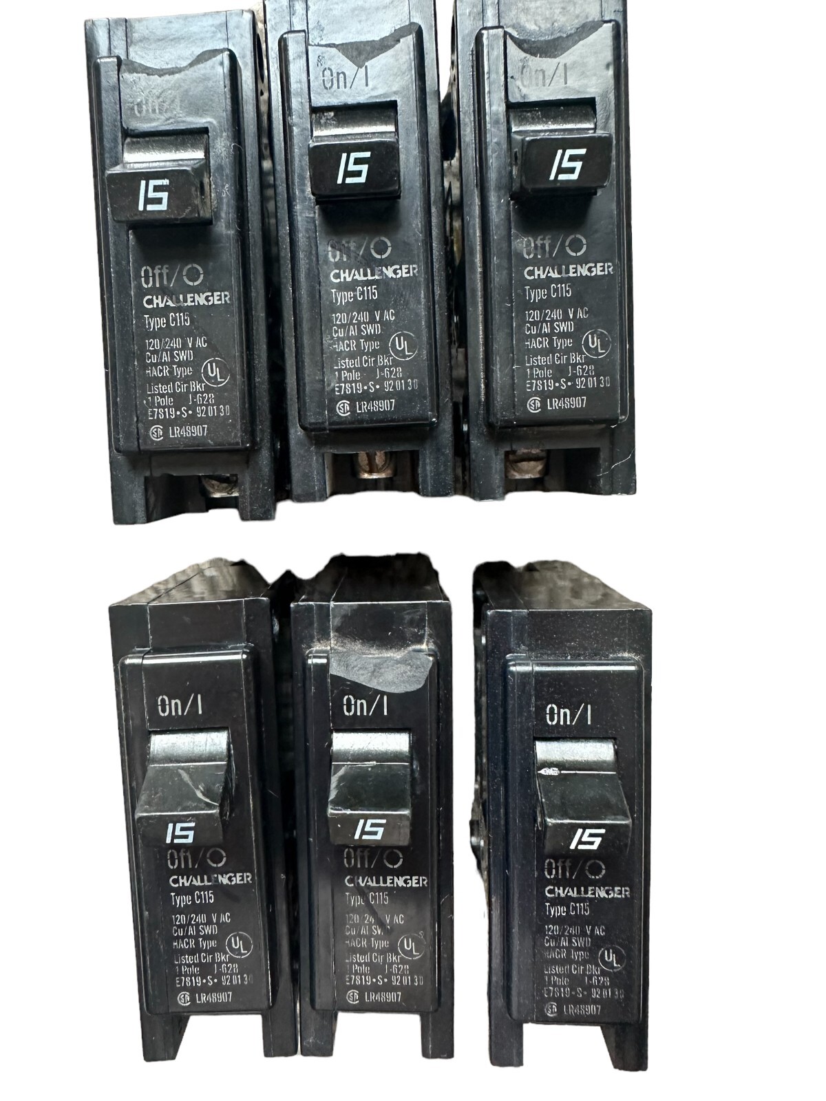 Lot of 6 Challenger C115 Circuit Breaker 15A 1-Pole 120V Type C Interchangeable