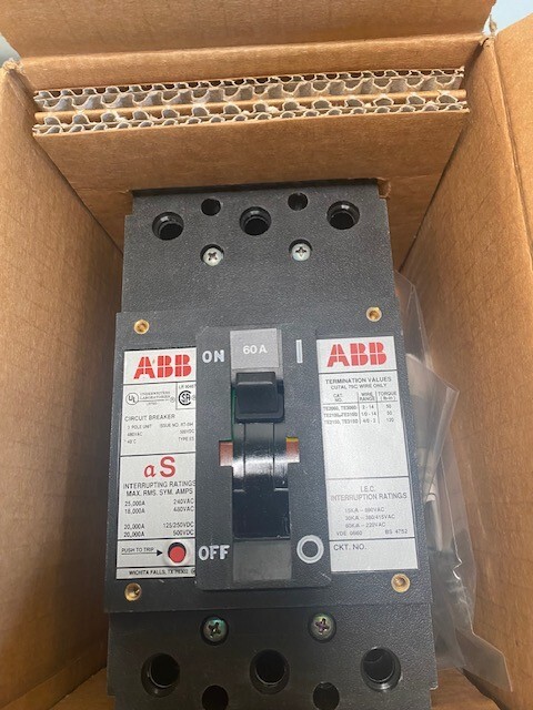 ABB Circuit Breaker 60AMP ESB43060L 480VAC NEW