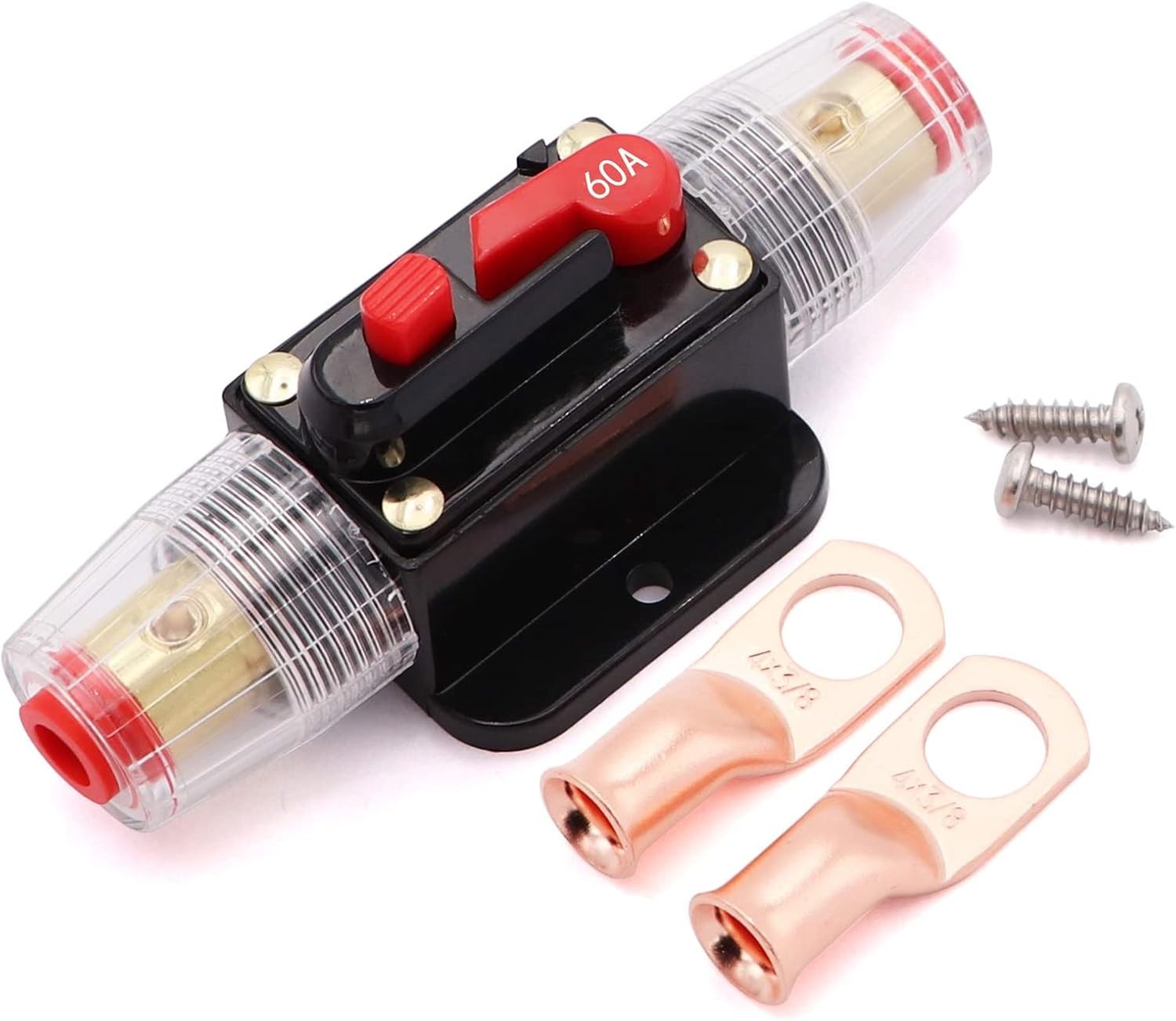 60A Audio Inline Circuit Breaker 12V Reset Fuse Holder 60amp with M Color: 60A