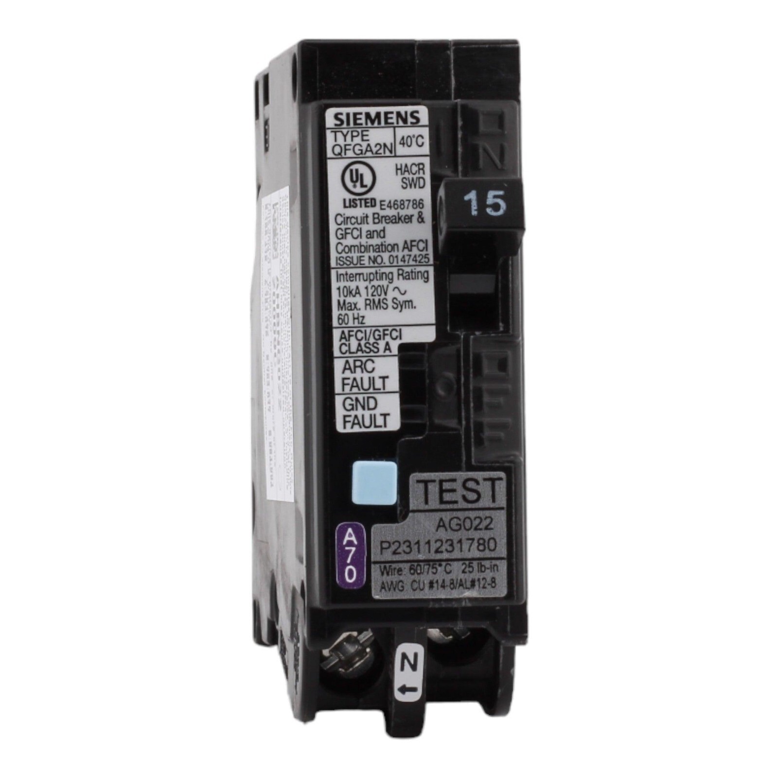 NEW Siemens Q115DFN 15A GFCI/AFCI 1 Pole 120V Circuit Breaker Dual Function
