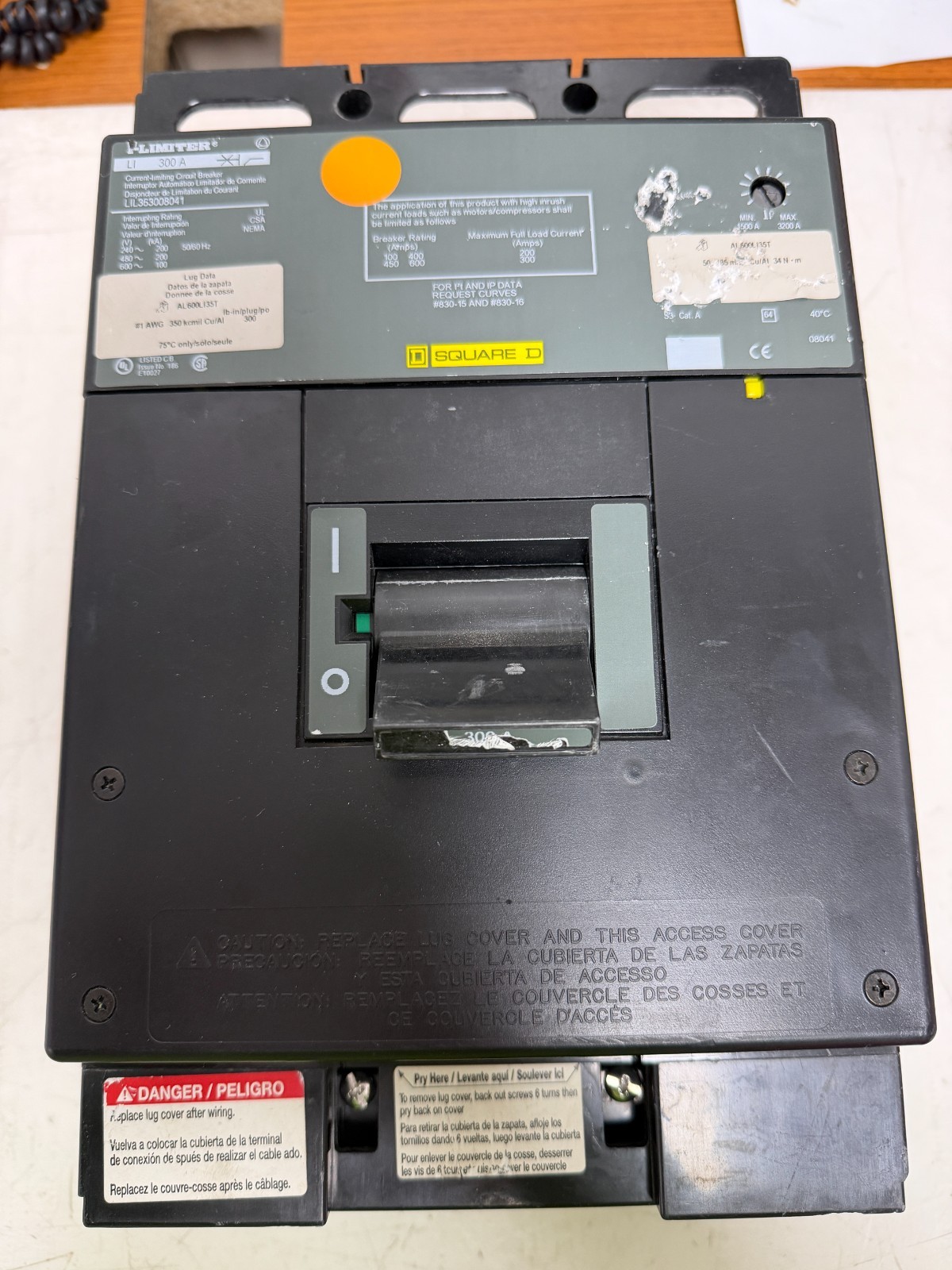 SQUARE D 300A I-LIMITER CIRCUIT BREAKER 3P 600V W/ 1500-3200A TRIP LIL363008041