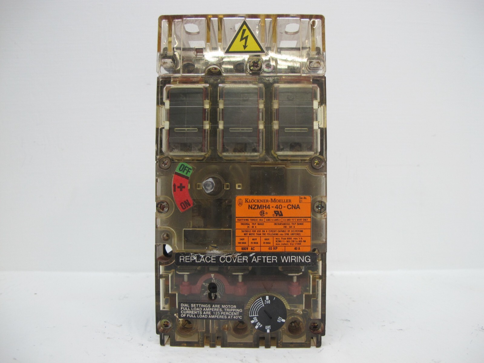 Klcokner Moeller NZMH4-40-CNA 40 Amp Breaker 600 V AC 40 HP NZMH440CNA