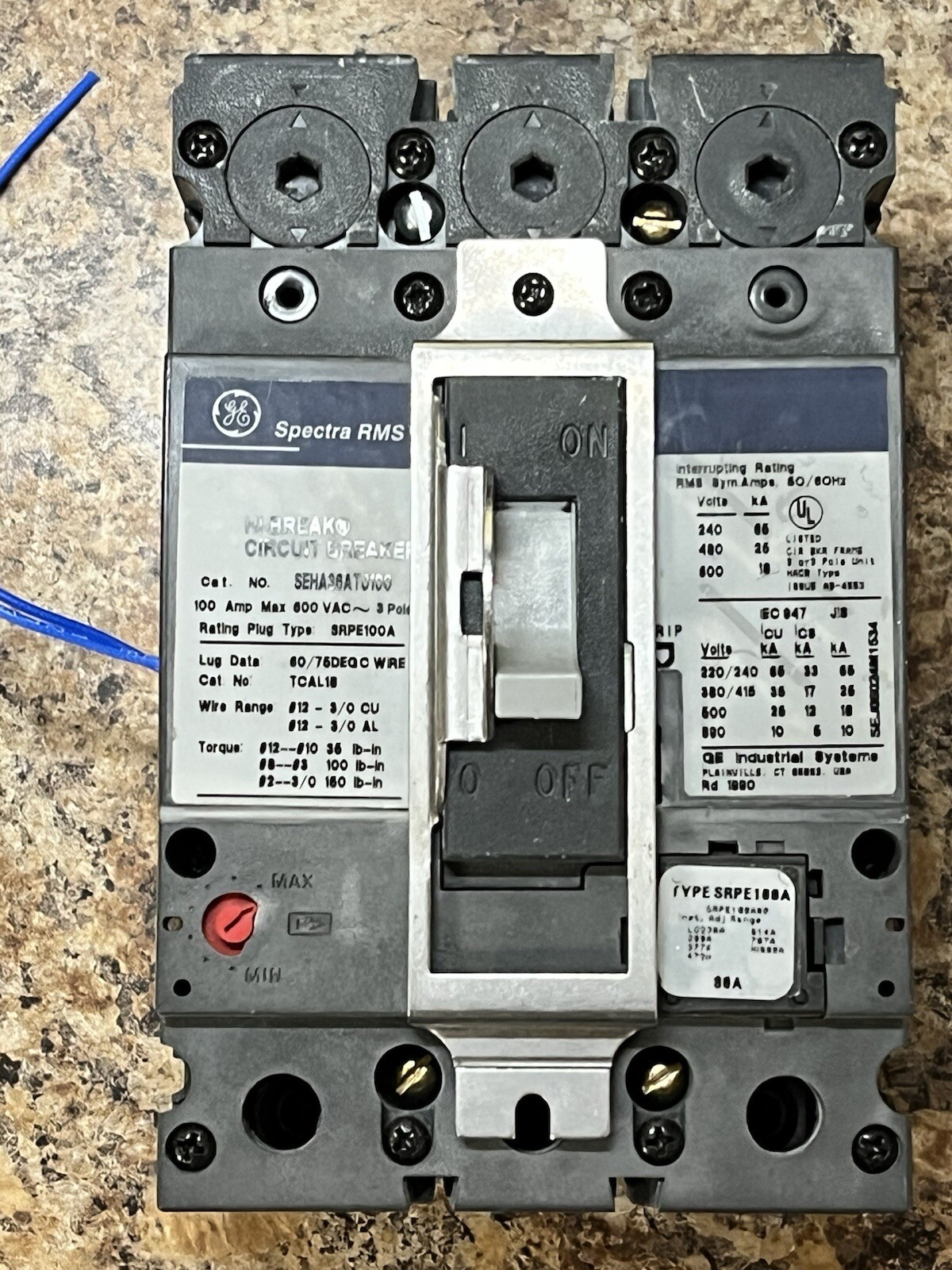GE Spectra Hi-Break Circuit breaker 80 Amps UV Trip