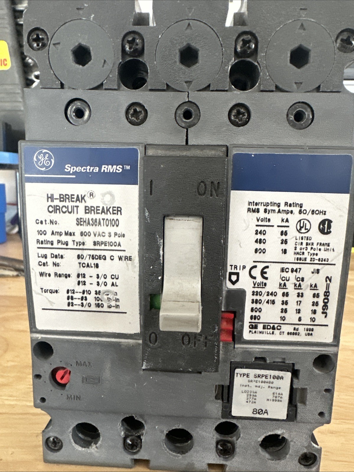GE Spectra RMS 100Amp 3 Pole Circuit Breaker (SEHA36AT0100)