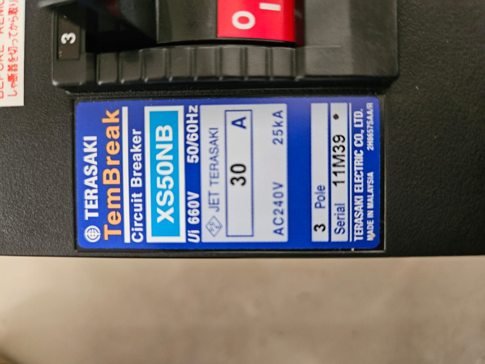 Terasaki TemBreak No-Fuse Circuit Breaker XS50NB 30A