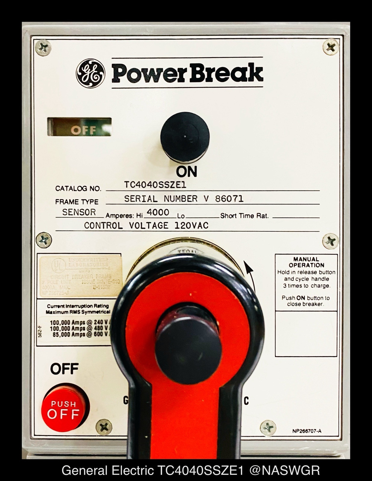 GE PowerBreak TC4040SSZE1 Breaker (E/O,D/O) – 4000 Amp – Tested/1Yr Warranty