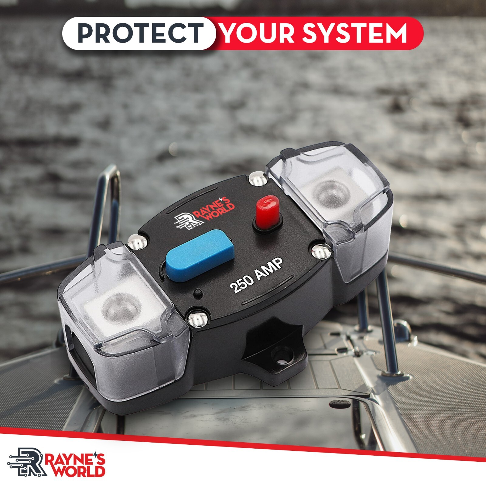 250 Amp 12-48V DC Inline Circuit Breaker w/ Cover Car/Audio/Boat/Solar/Inverter