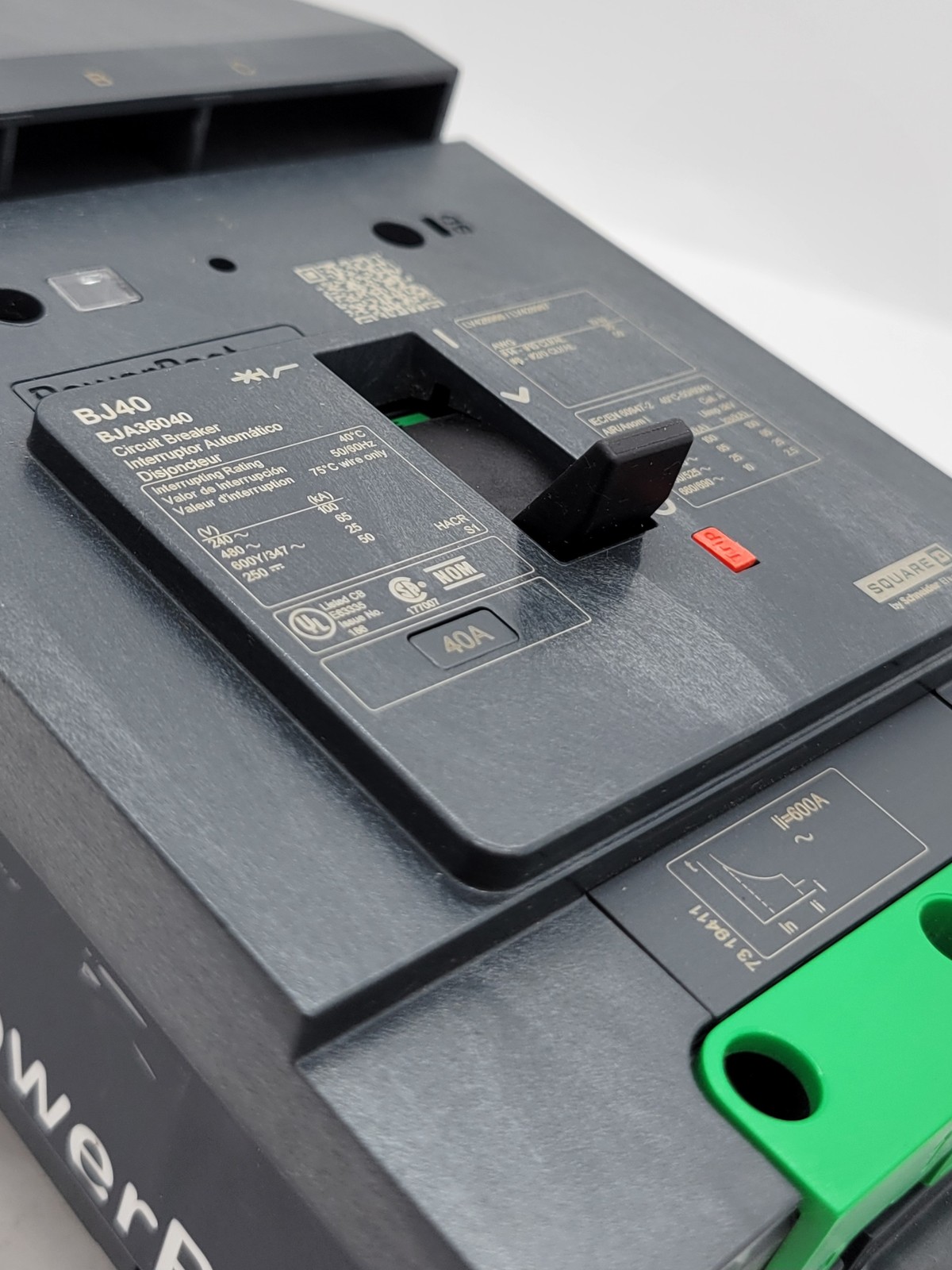 Square D BJA36040 PowerPact I-Line Circuit Breaker 40A 3P 600V BJ40 Green