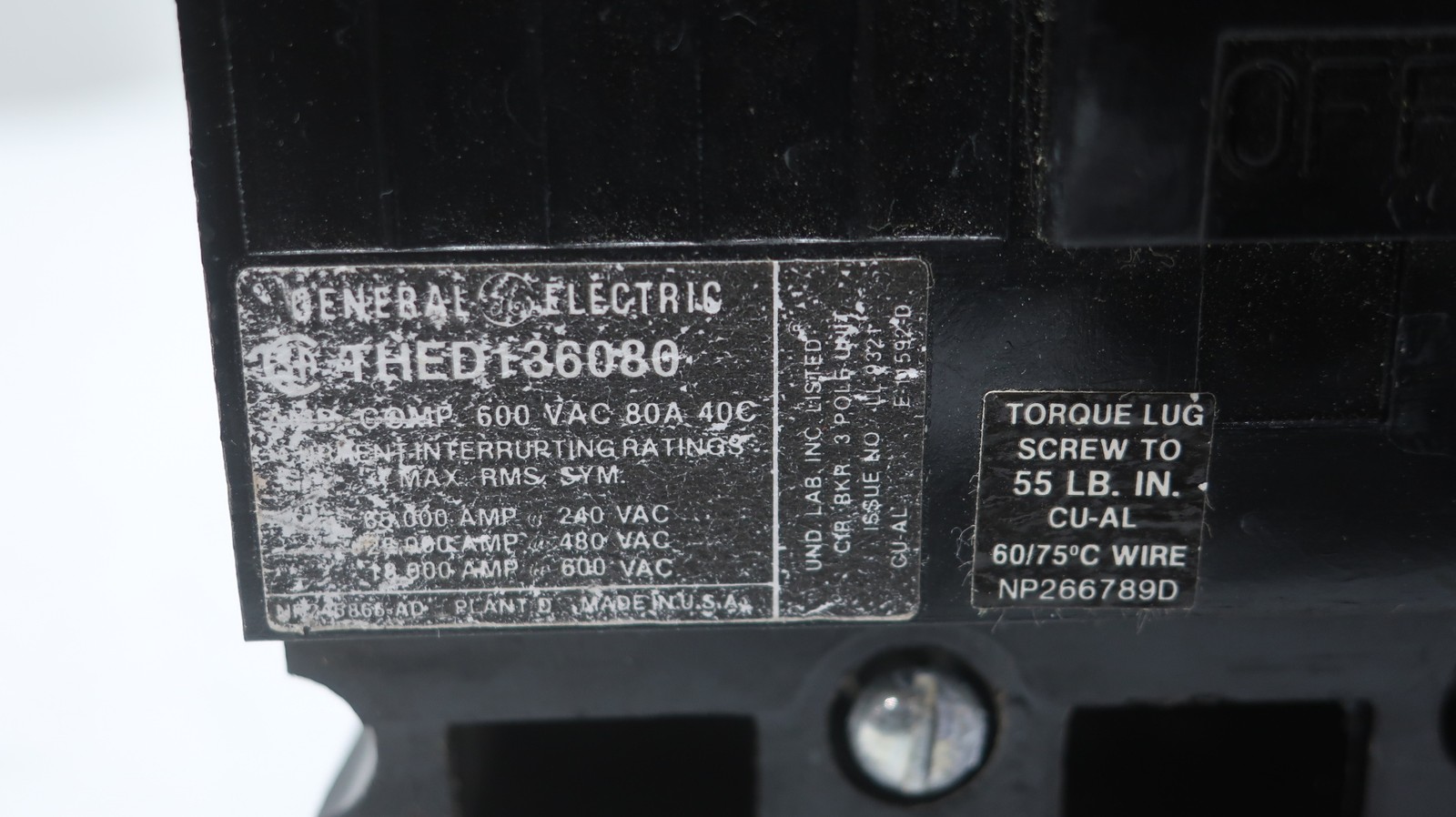 General Electric Ge THED136080 Molded Case Circuit Breaker 80a 600v-ac 3p