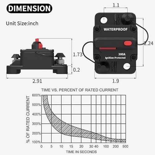 300 Amp Circuit Breaker, 12V Circuit Breaker DC 300A Circuit Model: CB-03-300A
