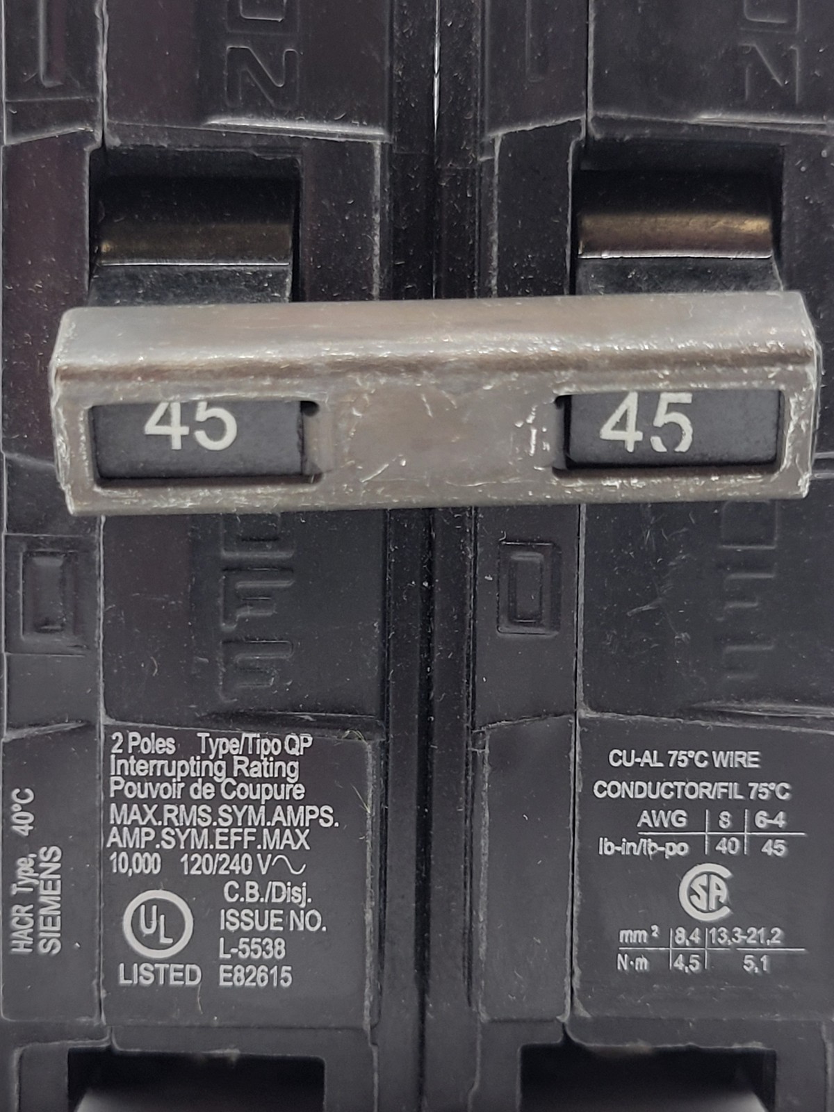 6PC Siemens Q245 Plug-In Circuit Breaker 45A 2P 1PH 120/240V 10KA QP