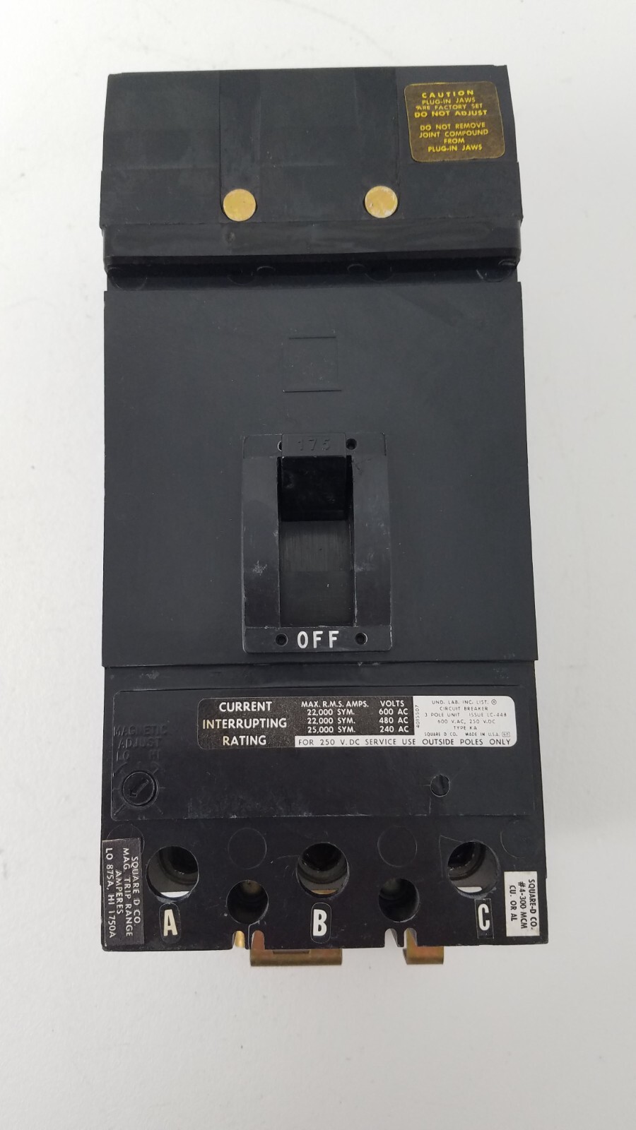 KA36175 Square D 175 Amp 600 Volt I-Line Circuit Breaker – Next Day Option