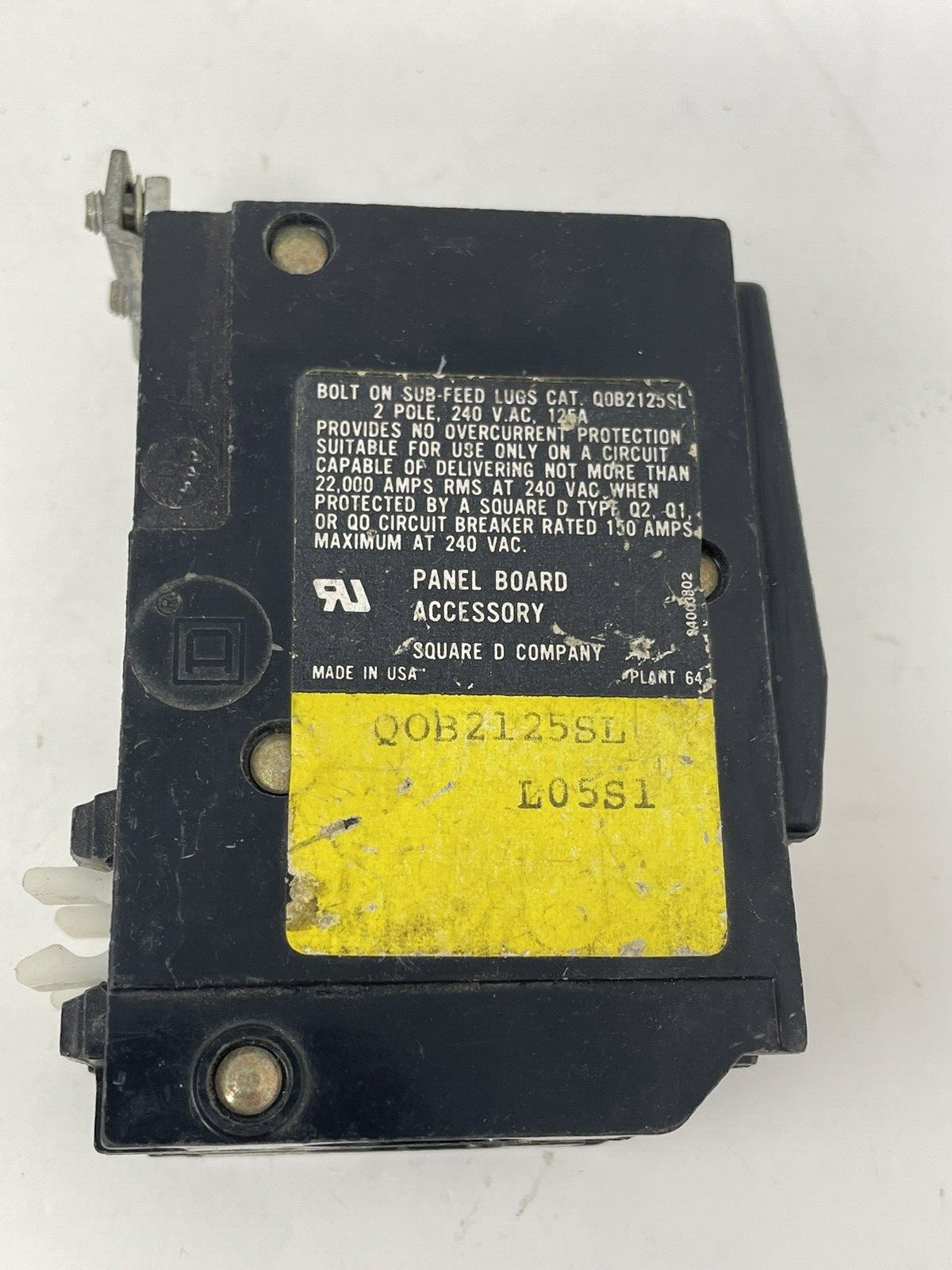 Square D QOB2125SL 2 Pole Sub Feed Lug 240vac 125amp
