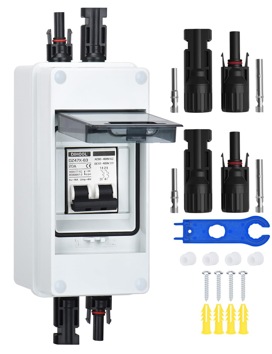DIHOOL 20 Amp Dc Circuit Breaker with Electrical Pv Disconnect Box for Solar Pan