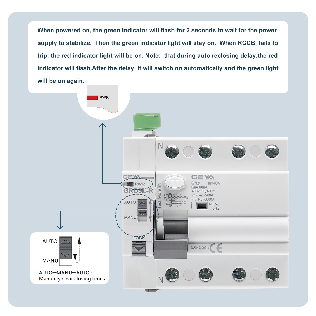 ELCB Auto Recloser 4P AC230V DC12/24/48V Reclosing Device Self-Reclosing RCCB