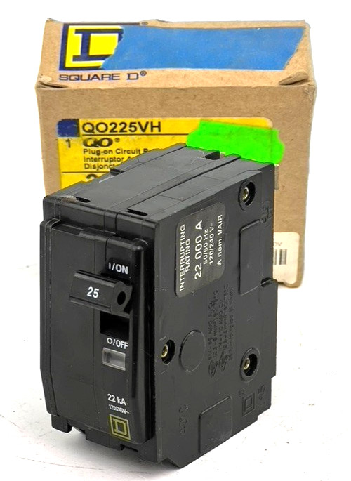 Square D QO225VH 25 Amp 2 Pole Circuit Breaker Type QO 240VAC 25A — NEW