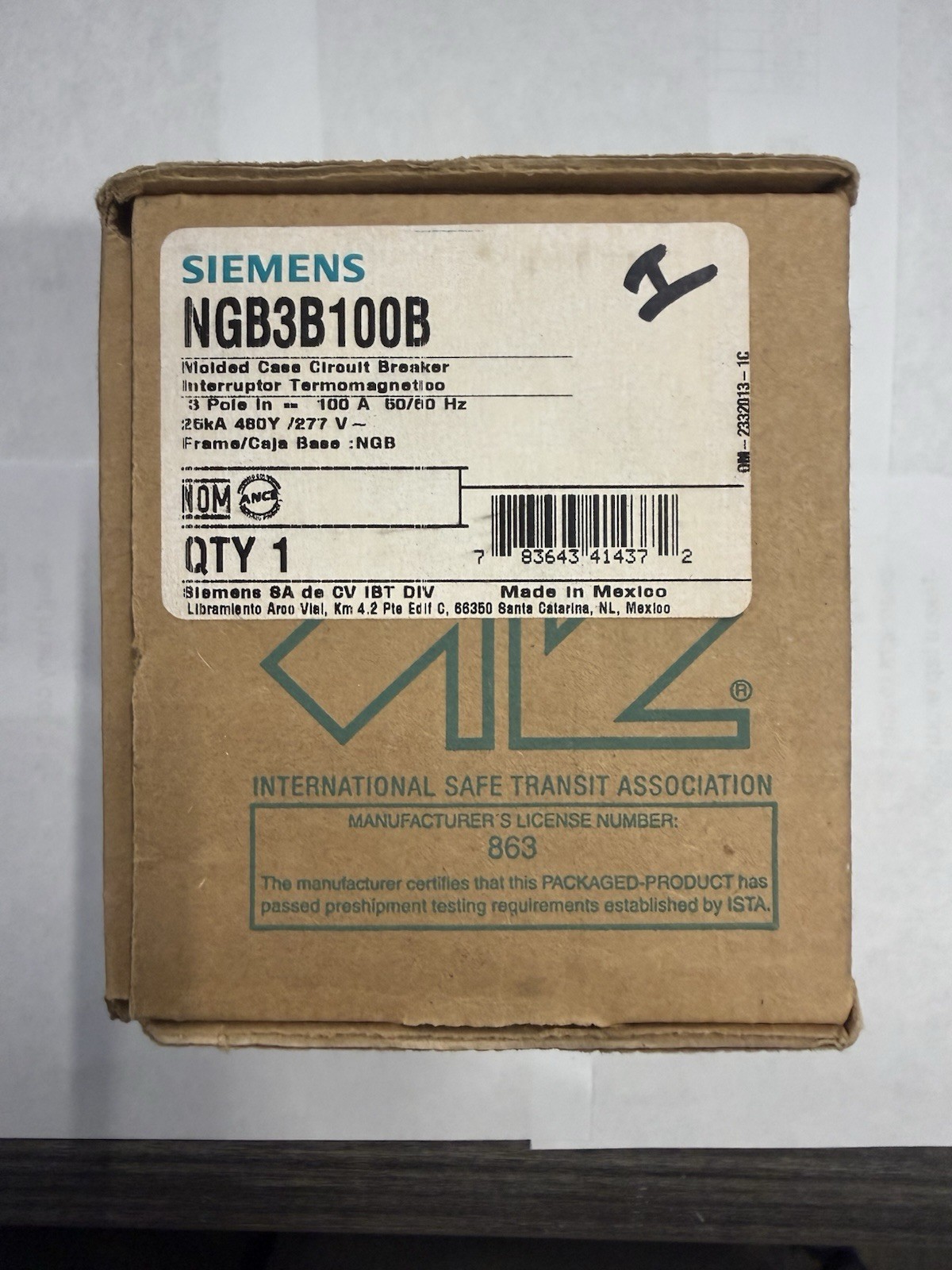 Siemens NGB3B100B 3P 100A 600V Circuit Breaker