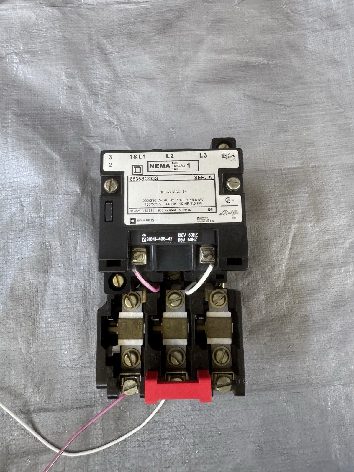 Square D 8536SC03S NEMA Size 1 Magnetic Motor Starter 120V Coil 3-Pole 600V