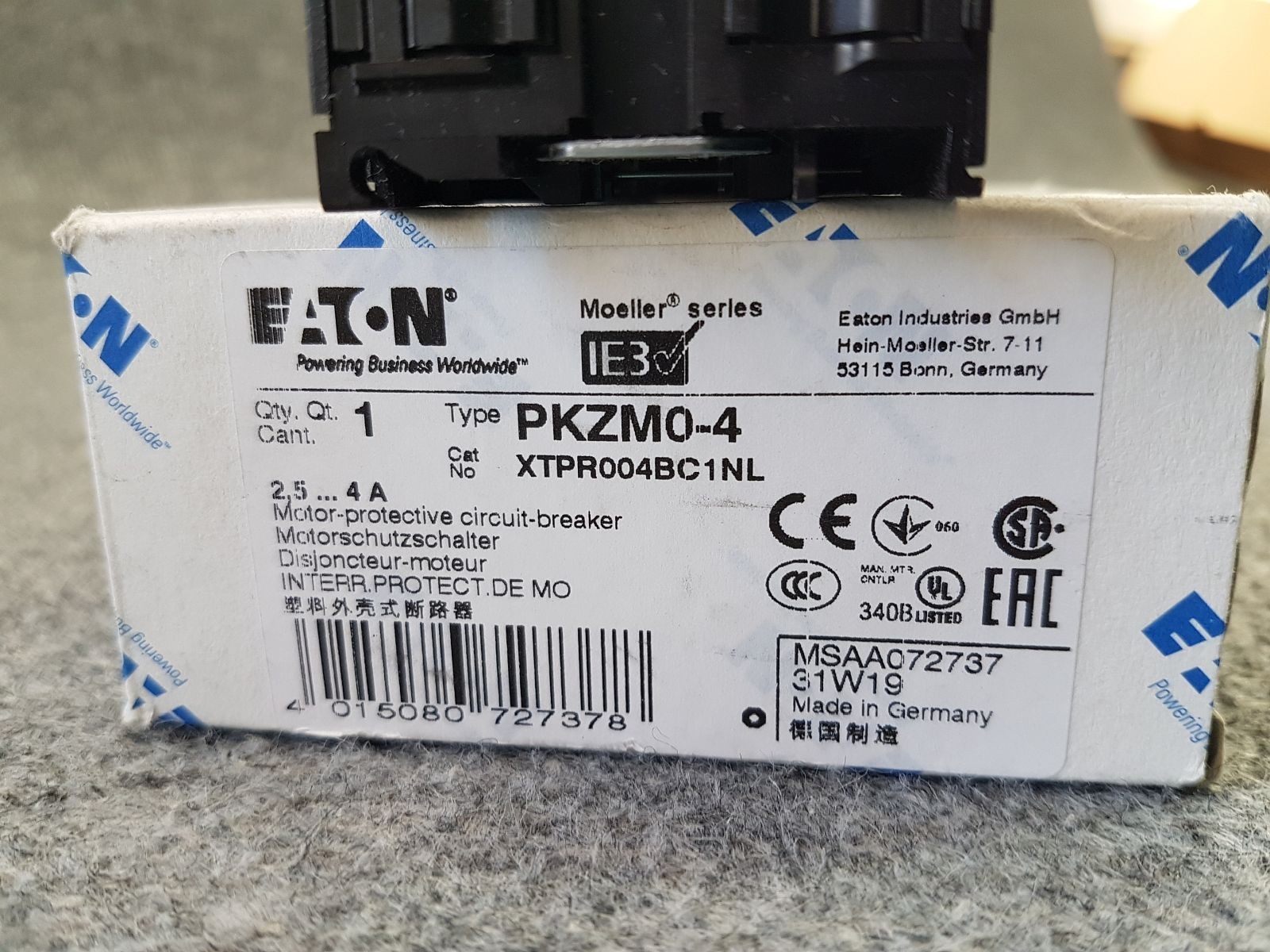 EATON I PKZM0-4 | XTPR004BC1NL | Motor Protective Circuit Breaker