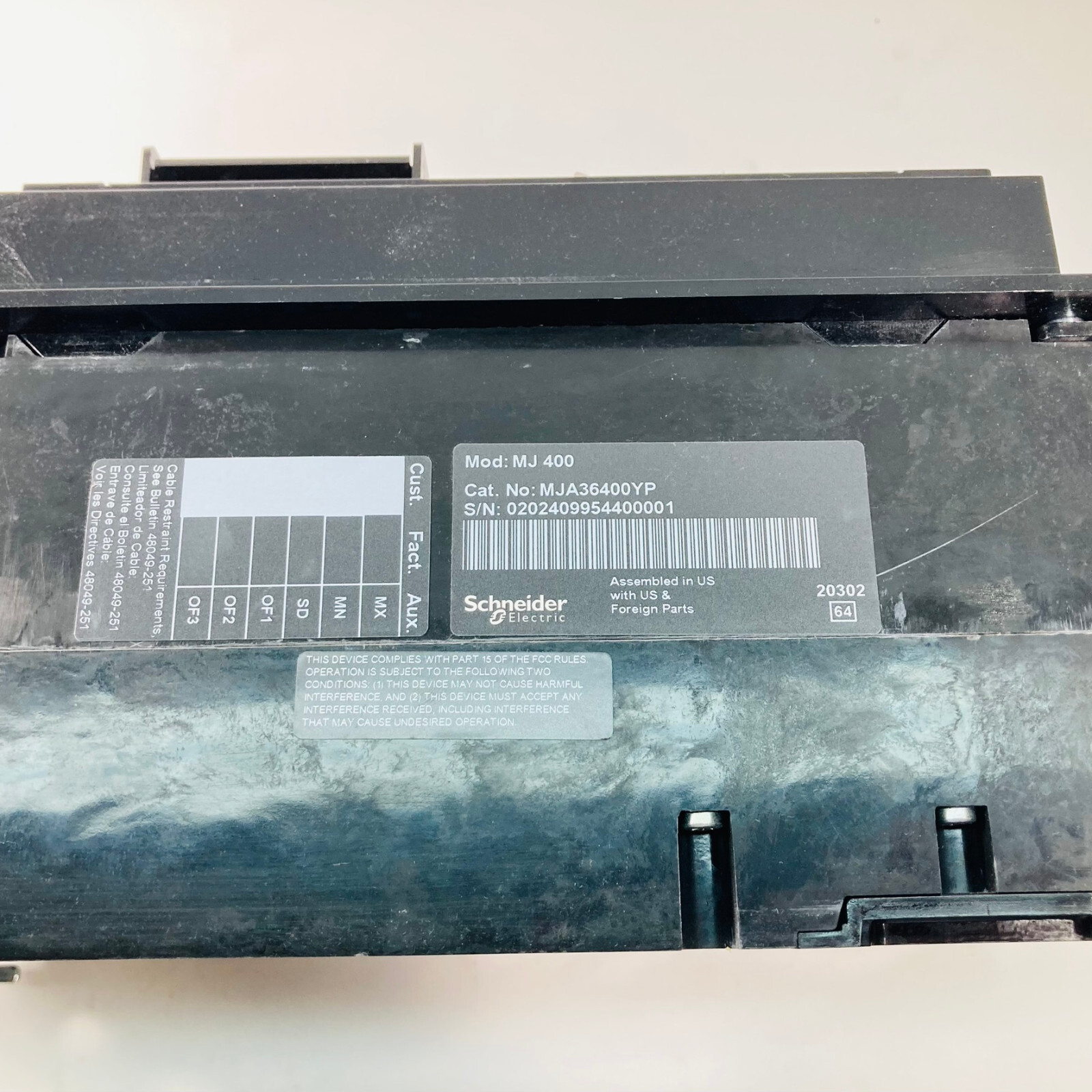 New Square D MJA36400YP / MJA36400 , 3 Pole Circuit Breaker, Padlock Handle