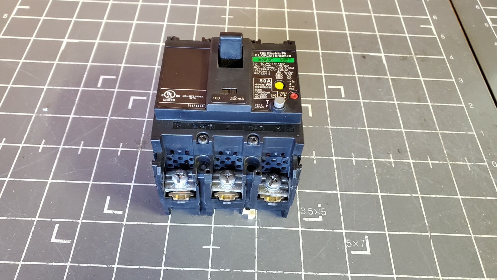 Fuji E.L. Circuit Breaker, EG53C / 50A / AC 100-230-440V / 200mA / EB3BEC-050K