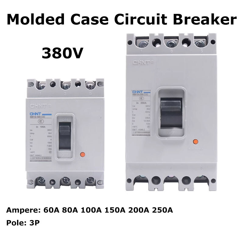 3P 60A~250A NM10 Molded Case Circuit Breaker MCCB 380V Overload Protection 1Pcs