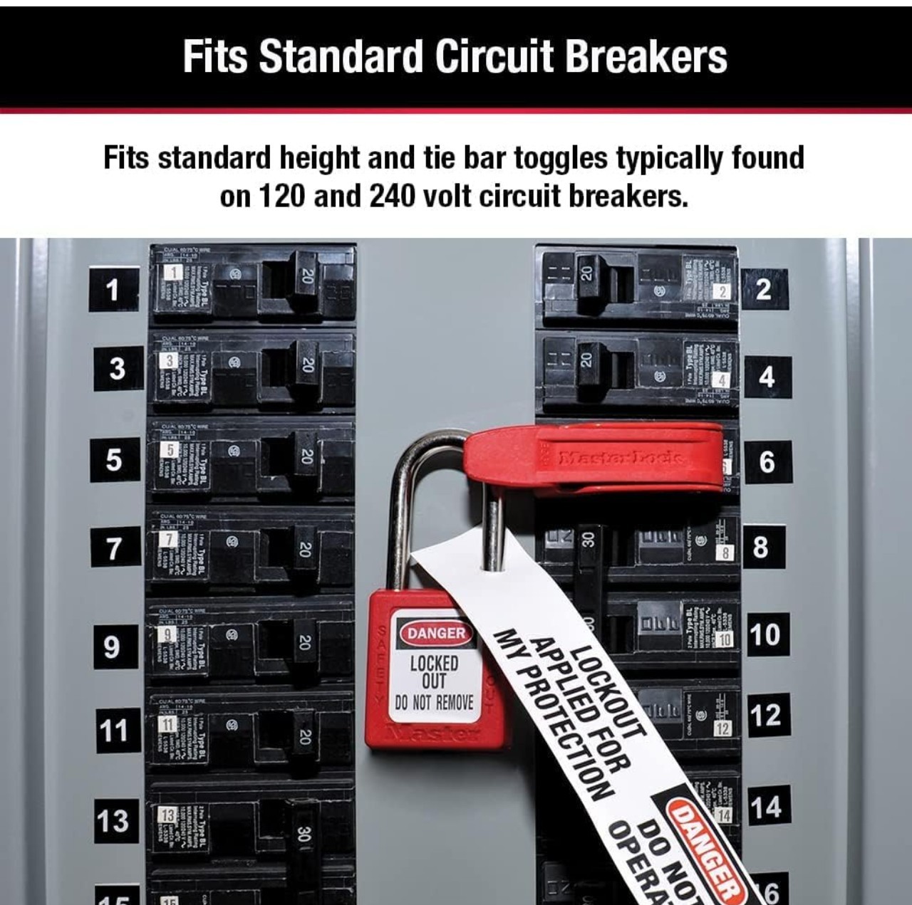 7 Pack Master Lock Red Circuit Breaker Lockout Tagout for Single/Double Toggles