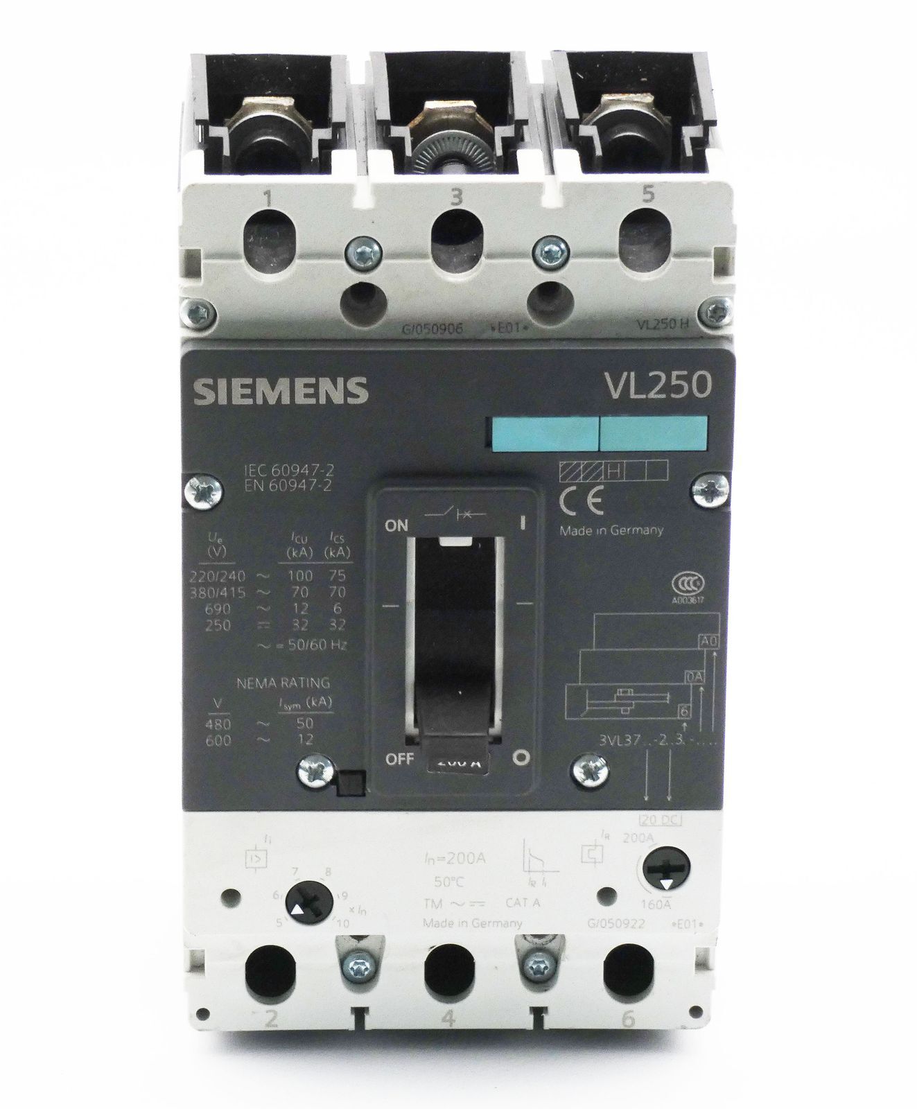 Siemens 3VL3720-2DC36-0AA0 3VL3 720-2DC36-0AA0 E:01 Circuit Breaker -used-