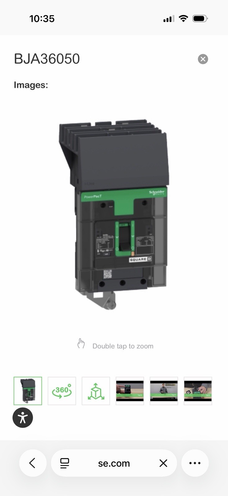 Square D BJA36050 PowerPacT B, 50A, 3 Pole, 600Y/347VAC, 25kA, I-Line
