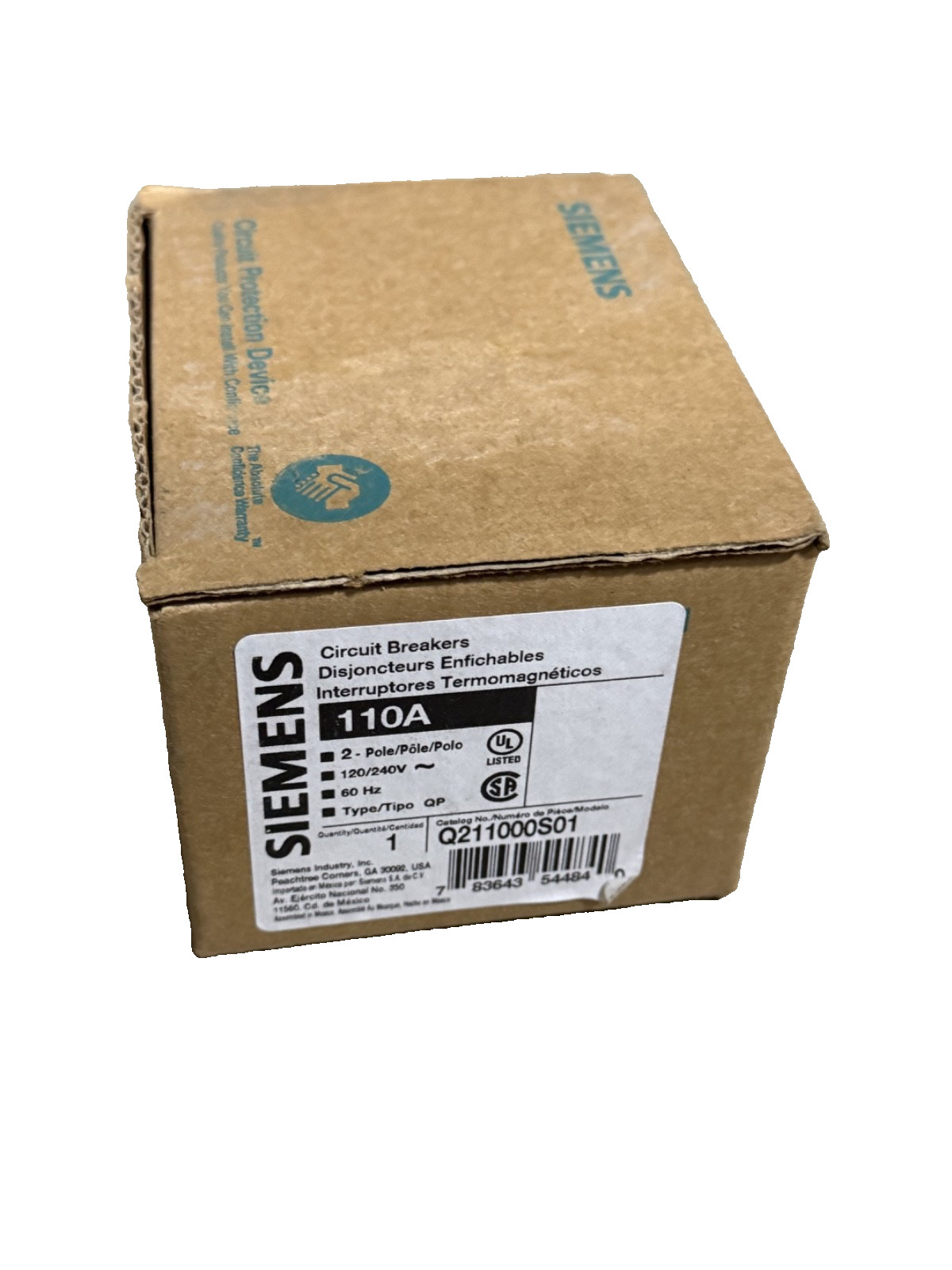 (1) NEW Siemens Q211000S01 2p 110a 120v Shunt QP Circuit Breaker NEW IN BOX