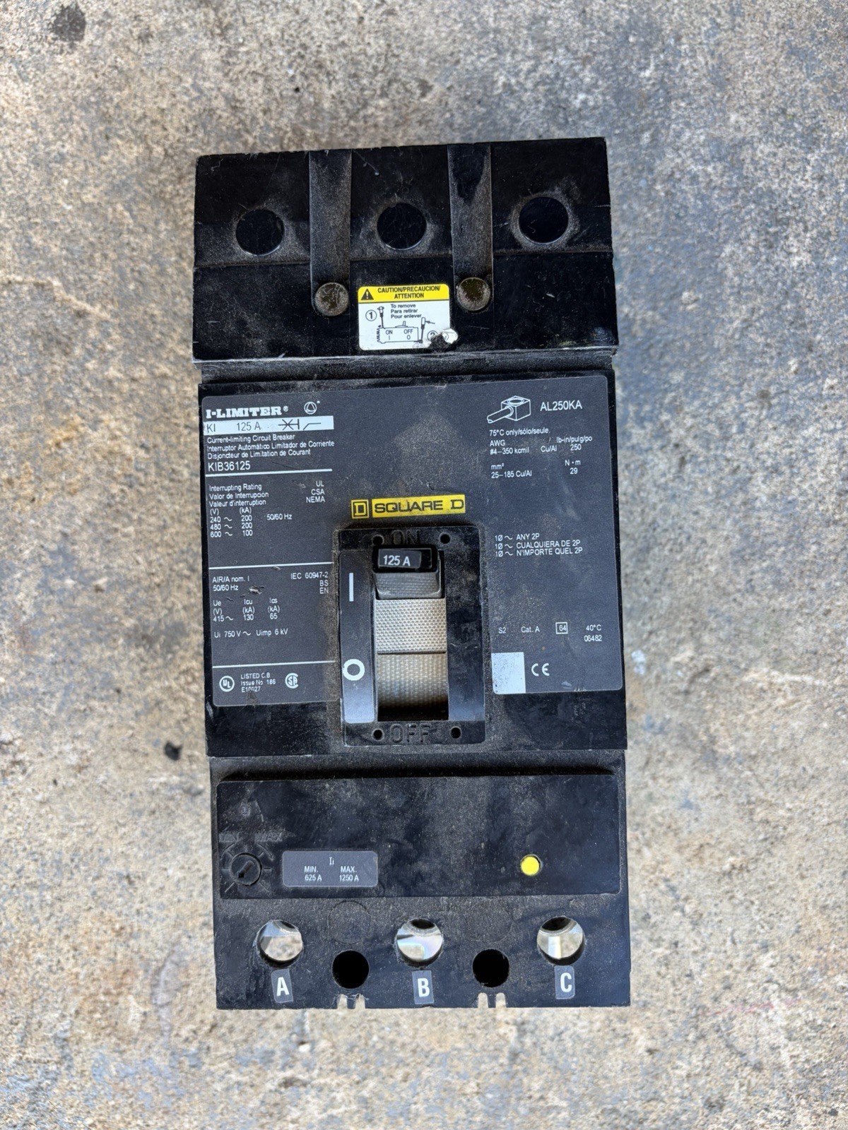 Square D KI 125A 3-Pole Molded Case Circuit Breaker KIB36125 600V