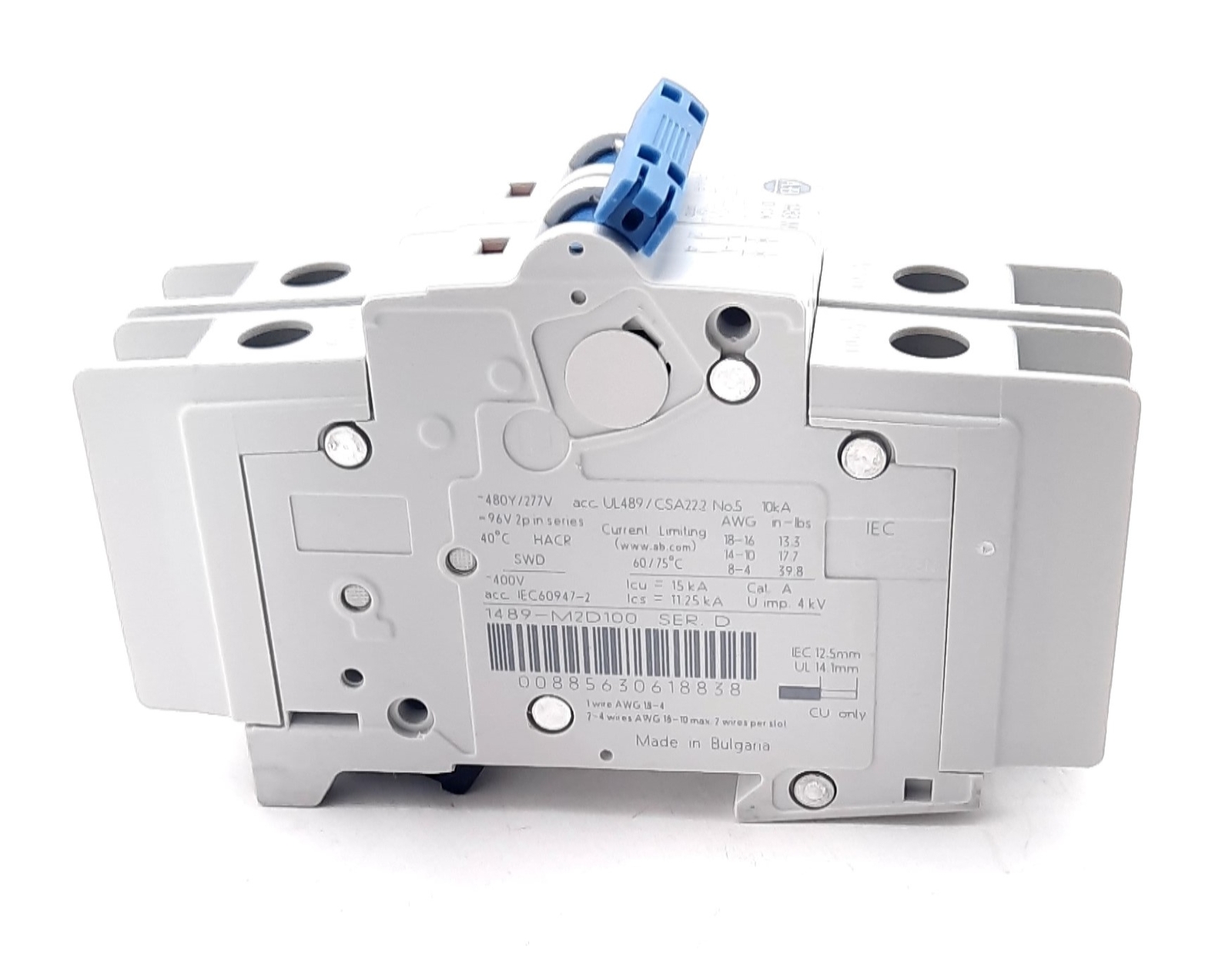 Allen Bradley 1489-M2D100 Circuit Breaker, 2-Pole, D-Curve, 480Y/277VAC 10A
