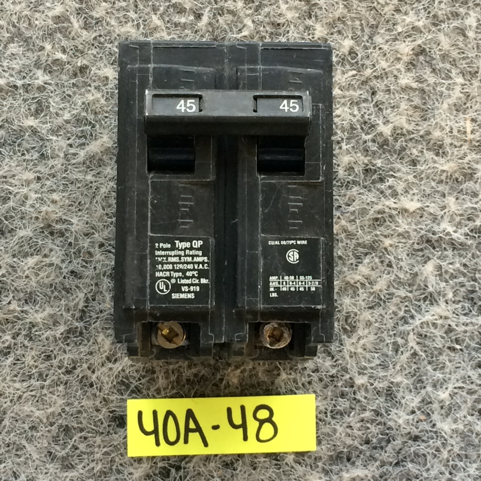 Siemens Q245 45 Amp Double-Pole Type QP Circuit Breaker