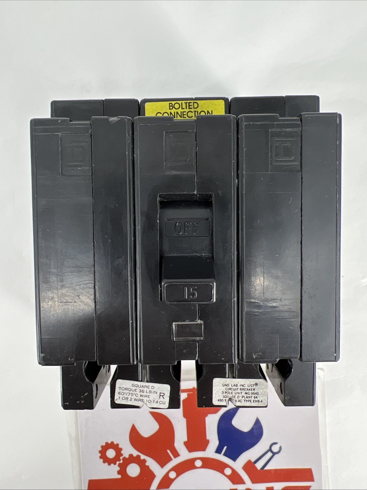 Square D EHB34015 Circuit Breaker, 15A, 3 Pole, 3 Phase, 480Y/277V, Bolt-On, USA