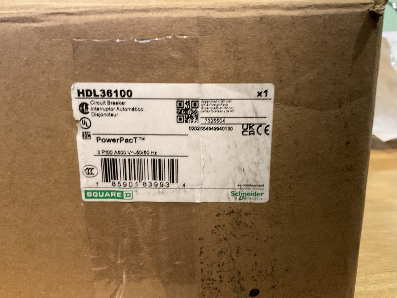 Schneider Power PacT Square D HDL36100 Circuit Breaker 100A