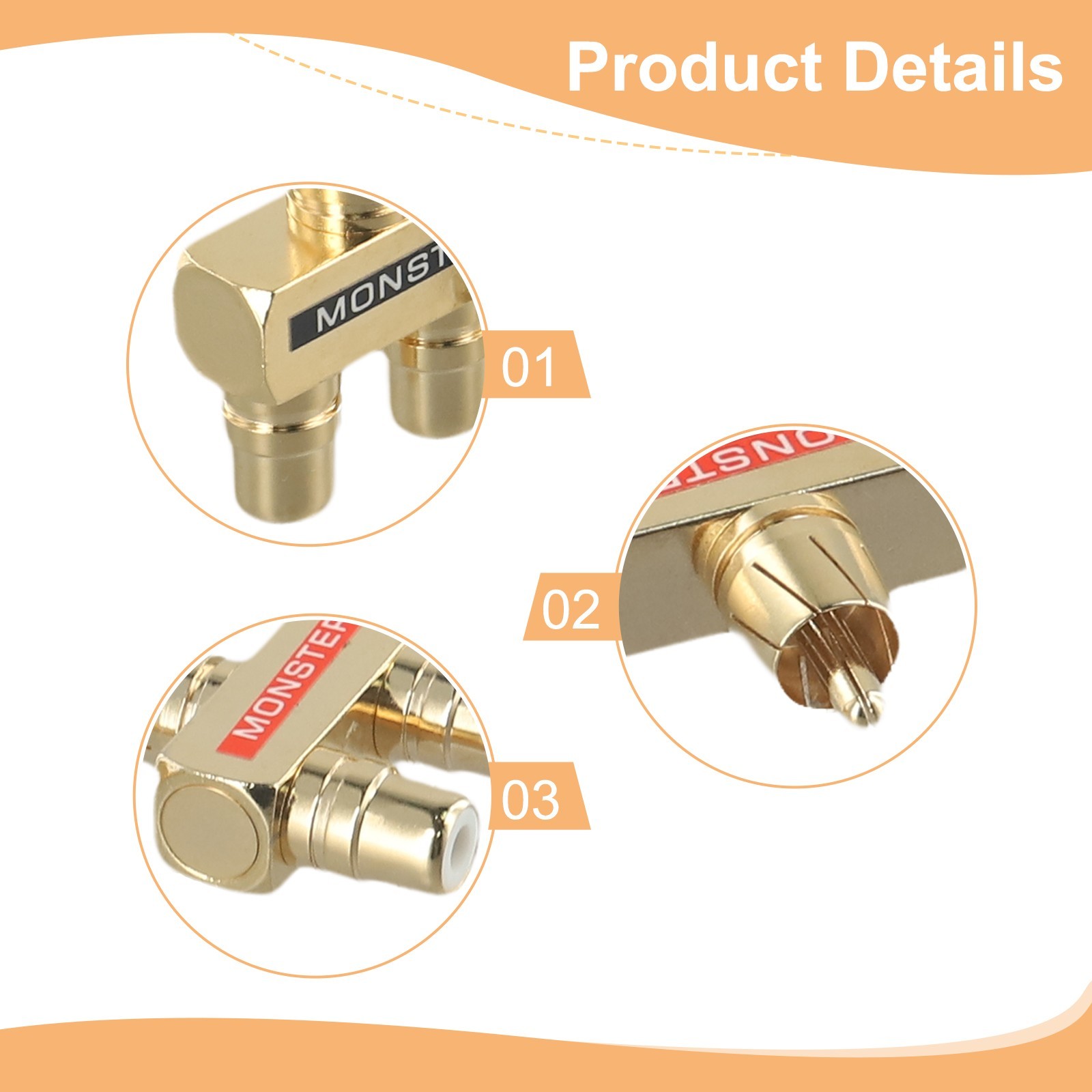 Y Splitter Adapter Copper Gold Plated Metal Parts 1 Male To 2 Female 2pcs