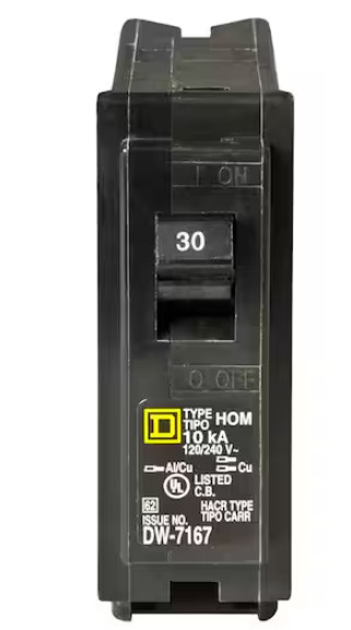 Homeline 30 Amp One-Pole Circuit Breaker HOM130CP, Square D Breakers 120/240 VAC