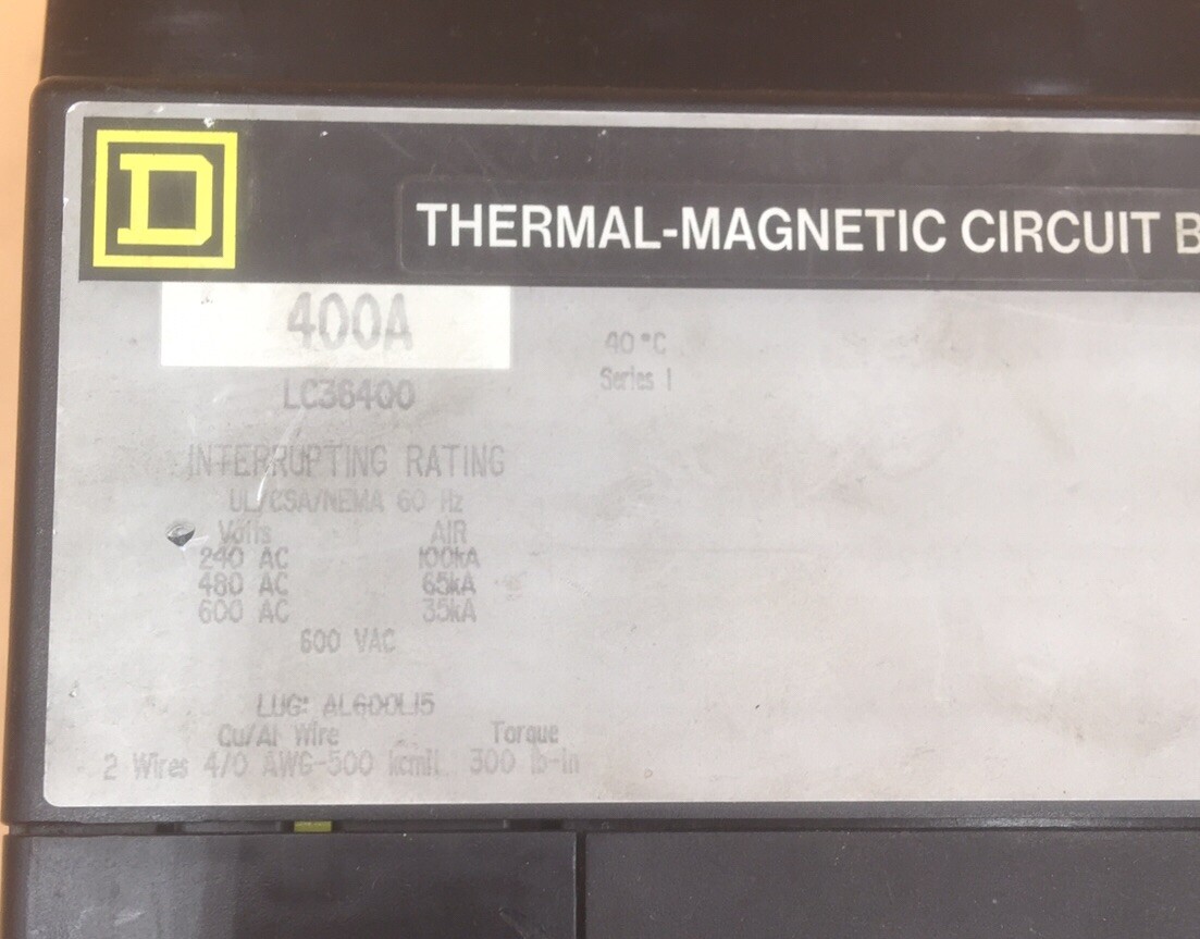 HOUSTON STOCK SQUARE D LC36400 TYPE LC 400 AMP 600V REFURBISH FREE SHIPPING